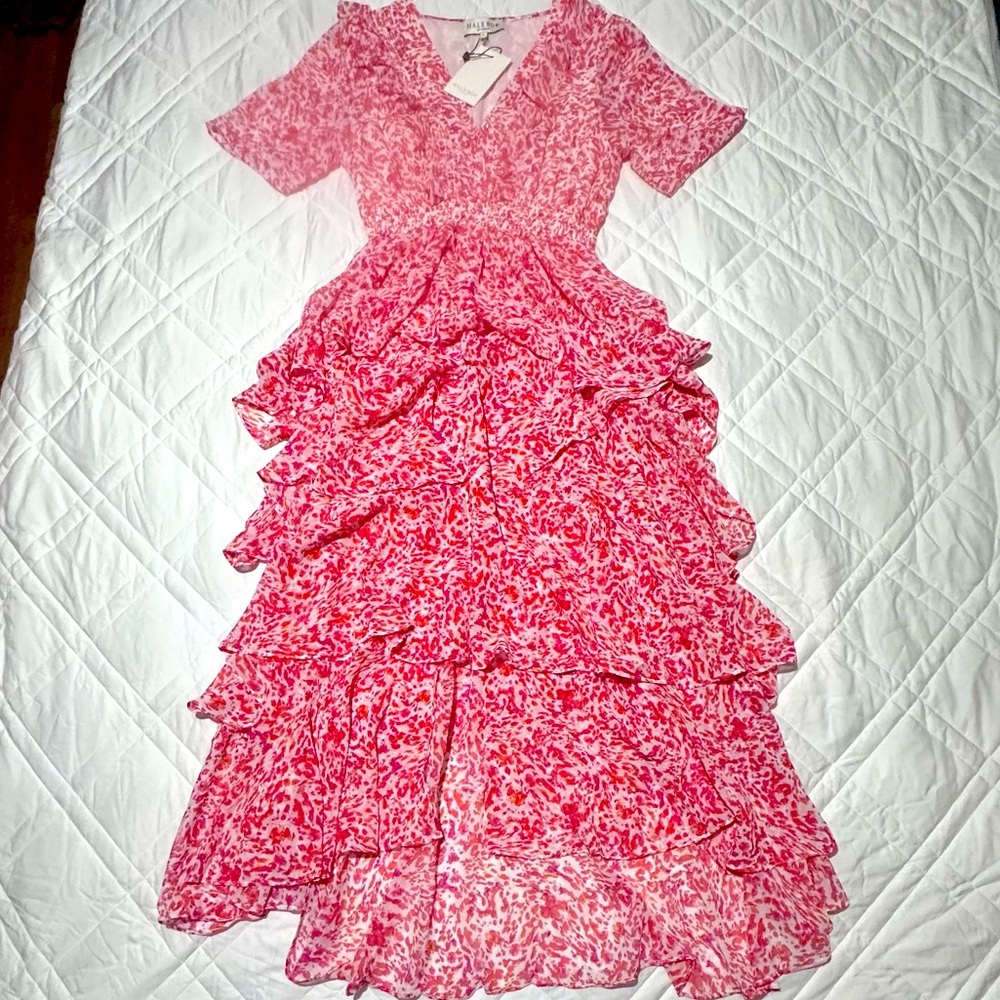 Hale Bob The Mile Kallie Chiffon Pink Floral Ruffle Maxi Dress - Picture 3 of 5